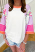 Floral Mixed Print Patchwork Three Quarter Sleeve Blouse