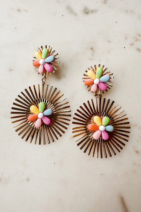 Floral Motif Alloy Statement Dangle Earrings