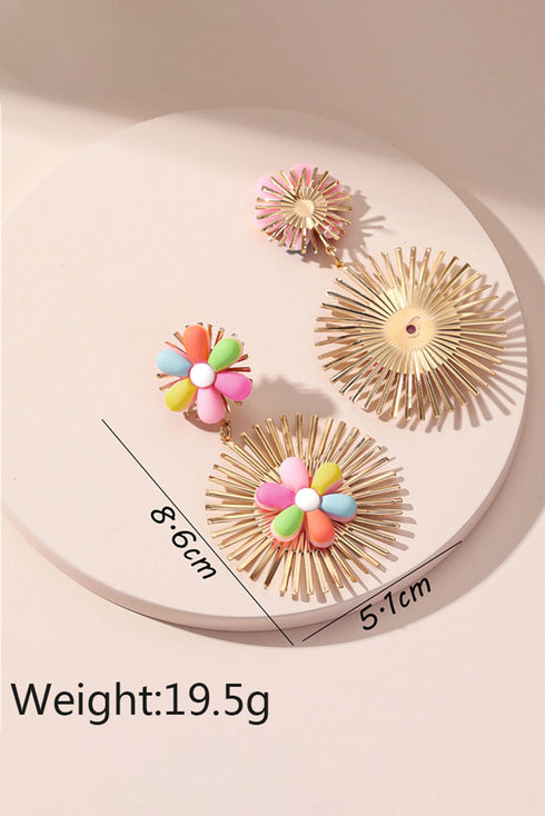 Floral Motif Alloy Statement Dangle Earrings