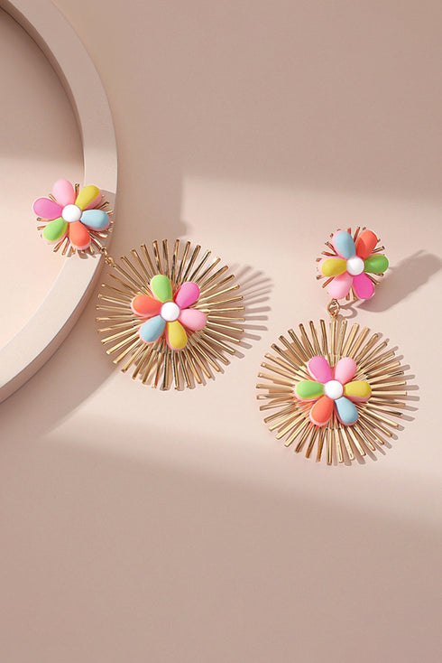 Floral Motif Alloy Statement Dangle Earrings