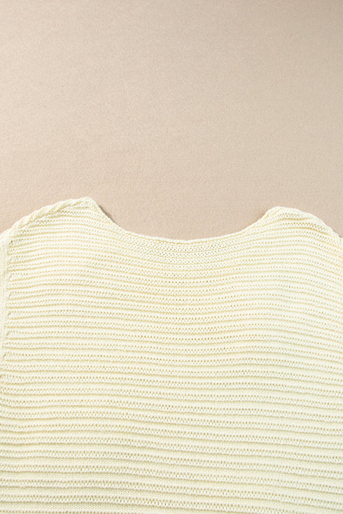 Floral Motif Cap Sleeve Textured Knit Pullover Top