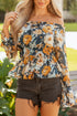 Floral Off Shoulder Bell Sleeve Smocked Peplum Blouse