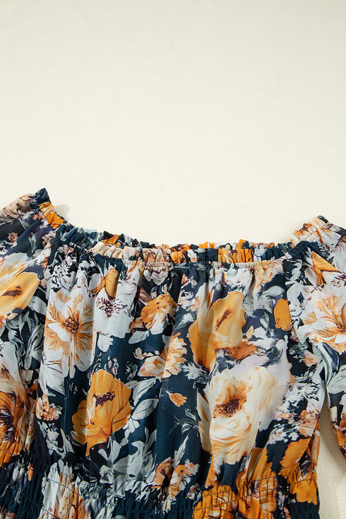 Floral Off Shoulder Bell Sleeve Smocked Peplum Blouse