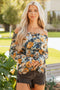 Floral Off Shoulder Bell Sleeve Smocked Peplum Blouse