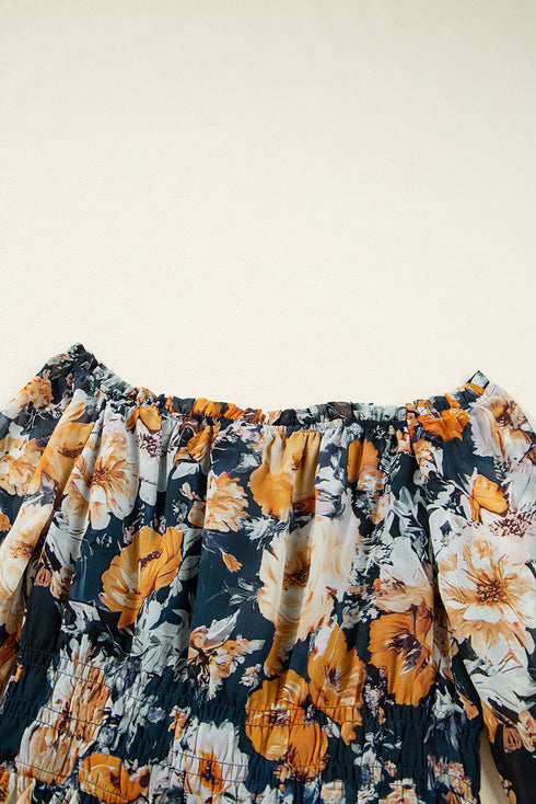Floral Off Shoulder Bell Sleeve Smocked Peplum Blouse
