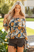 Floral Off Shoulder Bell Sleeve Smocked Peplum Blouse