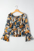 Floral Off Shoulder Bell Sleeve Smocked Peplum Blouse