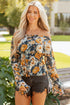 Floral Off Shoulder Bell Sleeve Smocked Peplum Blouse