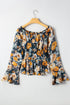 Floral Off Shoulder Bell Sleeve Smocked Peplum Blouse