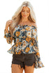Floral Off Shoulder Bell Sleeve Smocked Peplum Blouse