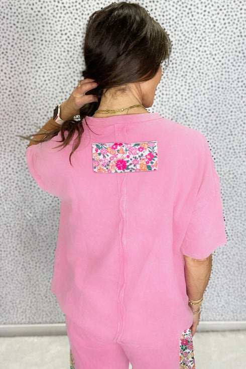 Floral Patched Raw Seam Big Flower Oversize Tee