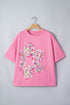 Floral Patched Raw Seam Big Flower Oversize Tee
