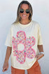 Floral Patched Raw Seam Big Flower Oversize Tee