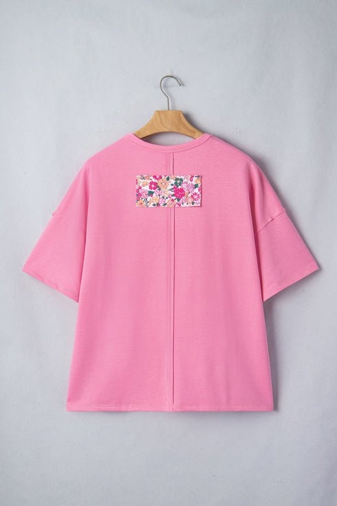 Floral Patched Raw Seam Big Flower Oversize Tee