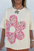 Floral Patched Raw Seam Big Flower Oversize Tee