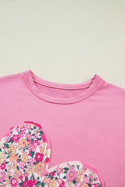 Floral Patched Raw Seam Big Flower Oversize Tee