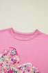 Floral Patched Raw Seam Big Flower Oversize Tee