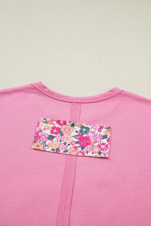 Floral Patched Raw Seam Big Flower Oversize Tee