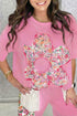 Floral Patched Raw Seam Big Flower Oversize Tee