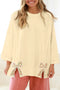 Floral Patched Raw Seam Bow Detail Baggy Long Sleeve Top