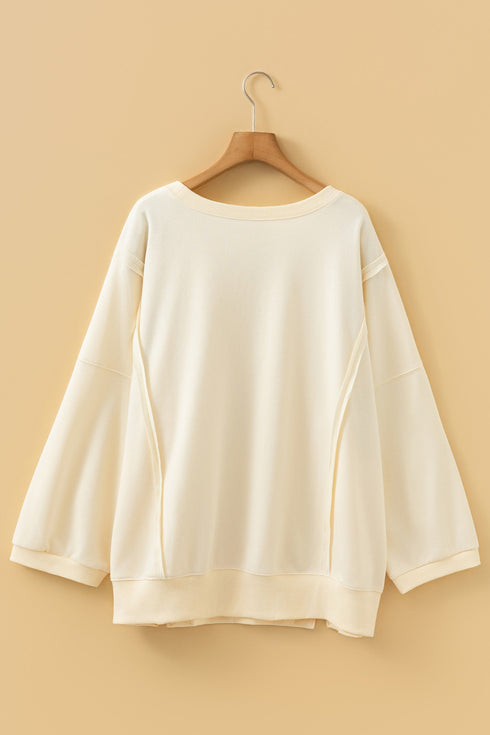 Floral Patched Raw Seam Bow Detail Baggy Long Sleeve Top