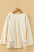 Floral Patched Raw Seam Bow Detail Baggy Long Sleeve Top