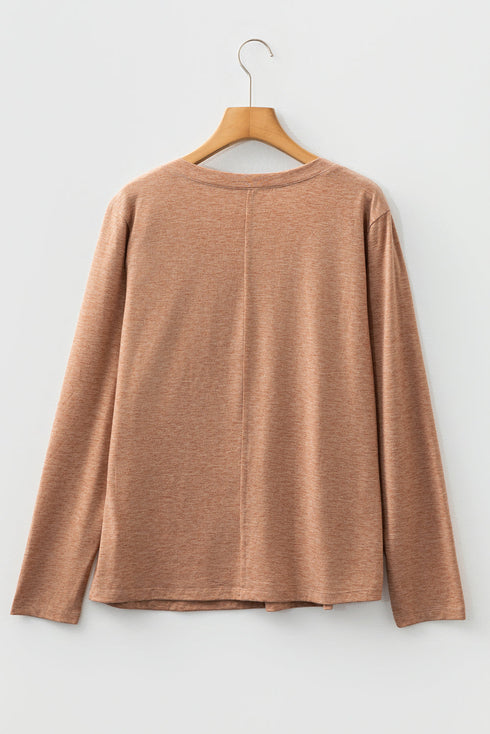 Floral Patchwork Applique V Neck Long Sleeve Knit Top