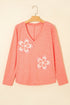 Floral Patchwork Applique V Neck Long Sleeve Knit Top