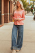 Floral Patchwork Applique V Neck Long Sleeve Knit Top