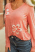Floral Patchwork Applique V Neck Long Sleeve Knit Top