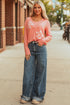 Floral Patchwork Applique V Neck Long Sleeve Knit Top