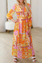 Floral Patchwork Cut Out Bracelet Sleeve A Line Maxi Dress