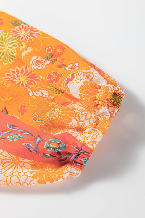 Floral Patchwork Cut Out Bracelet Sleeve A Line Maxi Dress