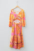 Floral Patchwork Cut Out Bracelet Sleeve A Line Maxi Dress