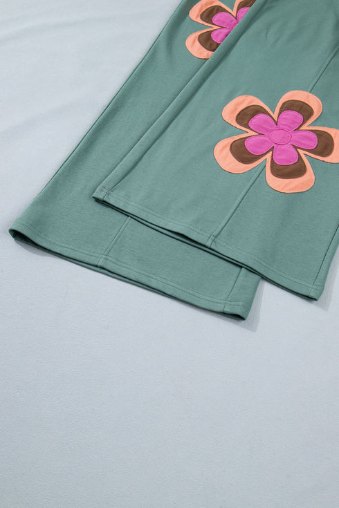 Floral Patchwork Drawstring Elastic Waist Wide Leg Pants