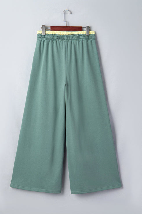 Floral Patchwork Drawstring Elastic Waist Wide Leg Pants