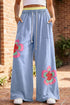 Floral Patchwork Drawstring Elastic Waist Wide Leg Pants