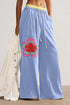 Floral Patchwork Drawstring Elastic Waist Wide Leg Pants