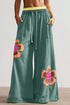 Floral Patchwork Drawstring Elastic Waist Wide Leg Pants