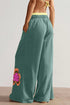 Floral Patchwork Drawstring Elastic Waist Wide Leg Pants