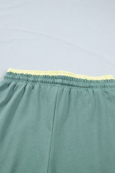 Floral Patchwork Drawstring Elastic Waist Wide Leg Pants