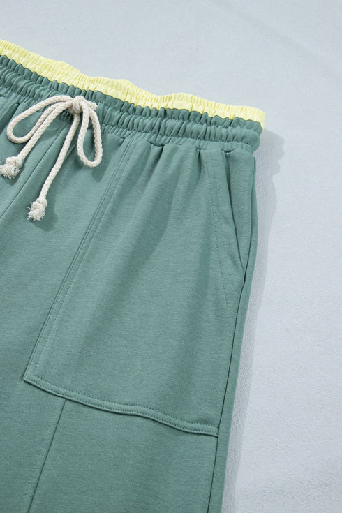 Floral Patchwork Drawstring Elastic Waist Wide Leg Pants