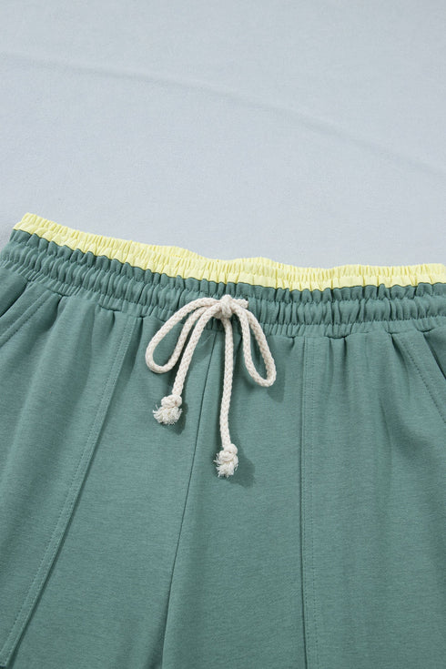 Floral Patchwork Drawstring Elastic Waist Wide Leg Pants