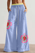 Floral Patchwork Drawstring Elastic Waist Wide Leg Pants