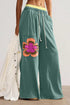 Floral Patchwork Drawstring Elastic Waist Wide Leg Pants