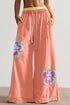Floral Patchwork Drawstring Elastic Waist Wide Leg Pants