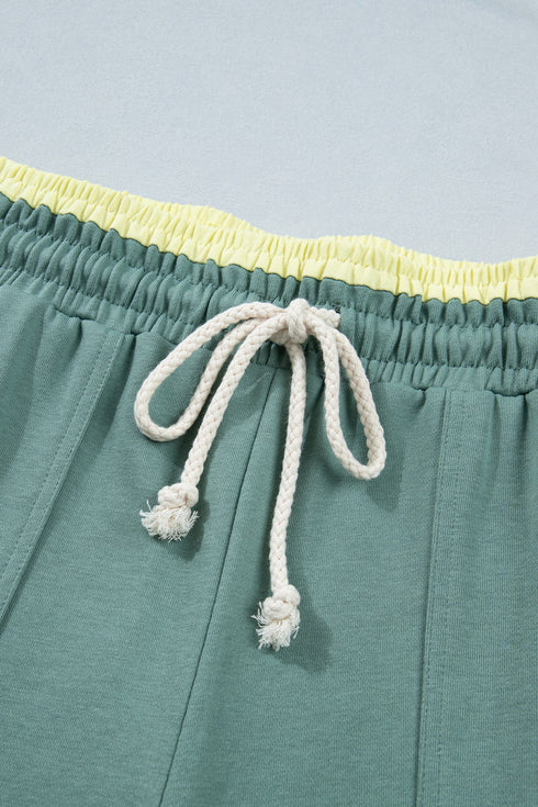 Floral Patchwork Drawstring Elastic Waist Wide Leg Pants