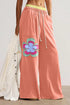 Floral Patchwork Drawstring Elastic Waist Wide Leg Pants