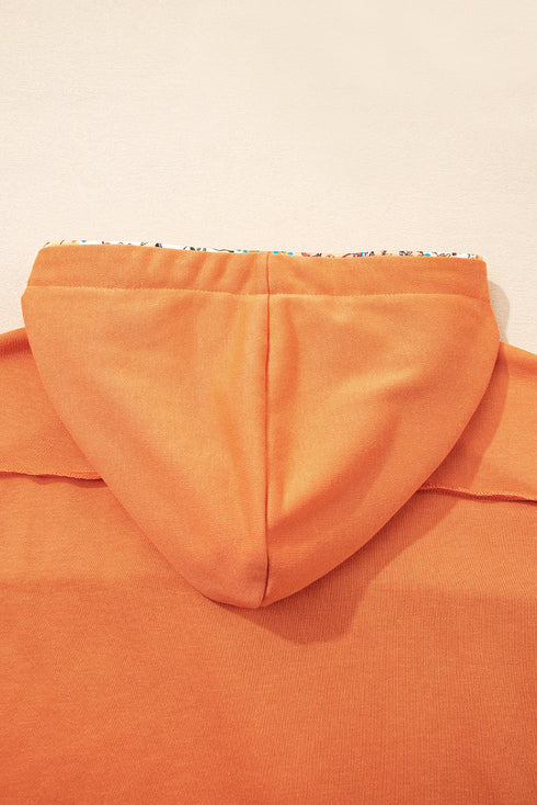 Floral Patchwork Drop Shoulder Drawstring Pullover Hoodie