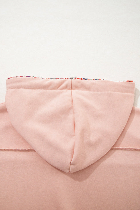 Floral Patchwork Drop Shoulder Drawstring Pullover Hoodie